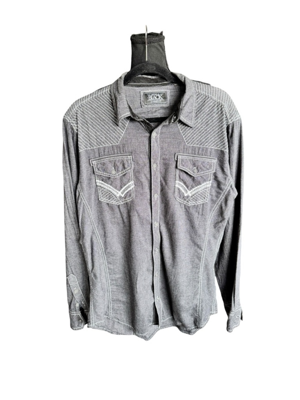 BKE Buckle Black Western Button Shirt Gray Contrast Stitch L Rodeo Cowboy Z45